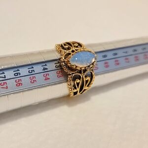 Gold Tone Filigree Opal Ring Sz 6